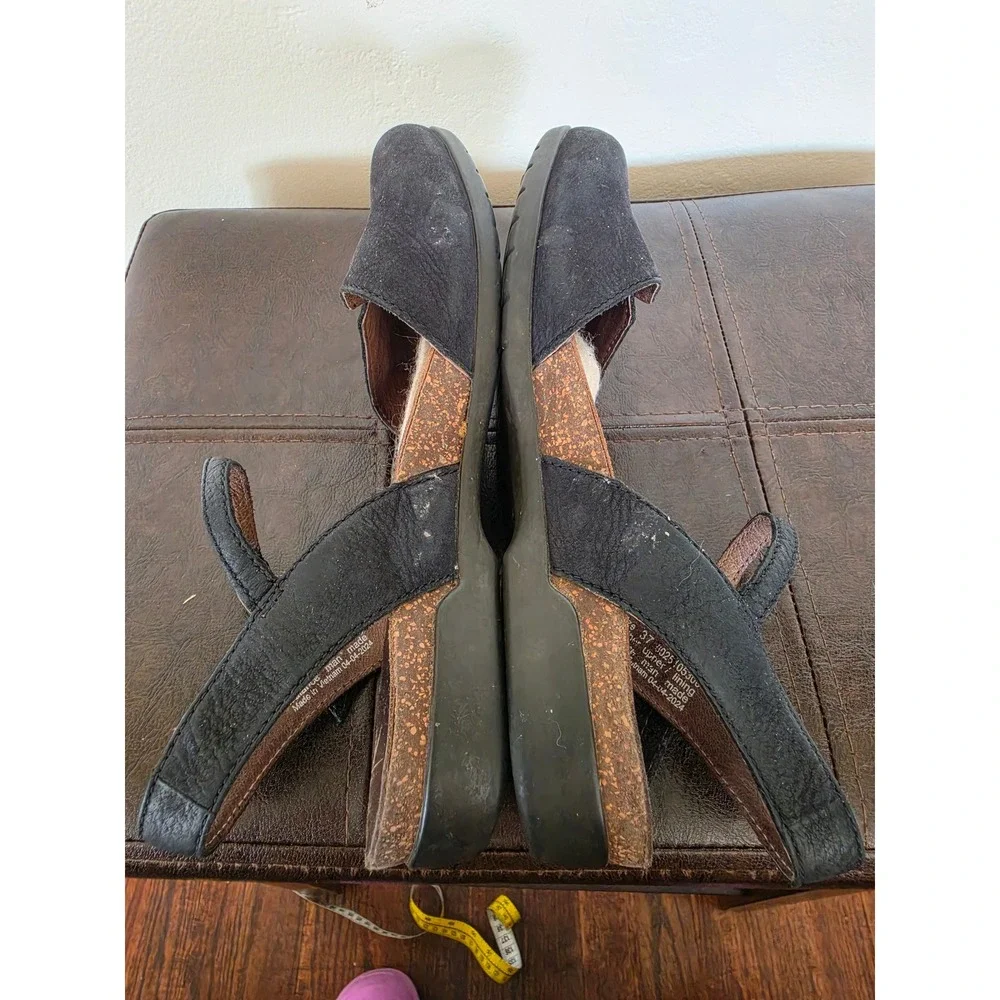 Dansko Rowan Black Leather Boho Workwear Flat Slingback Sandals sz 37 US 6.5